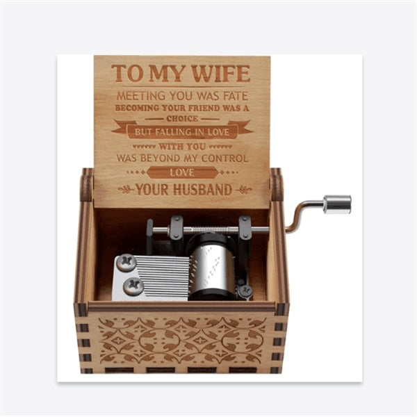 Wooden Hand-Crank Music Box – Engraved Vintage Gift for Kids & Adults