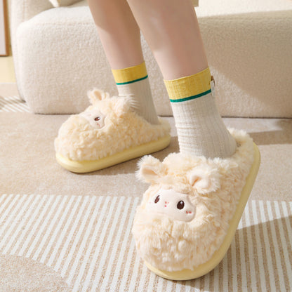 Cute Little Sheep Plush Winter Slippers – Women’s Warm Home Indoor Non-Slip Shoes