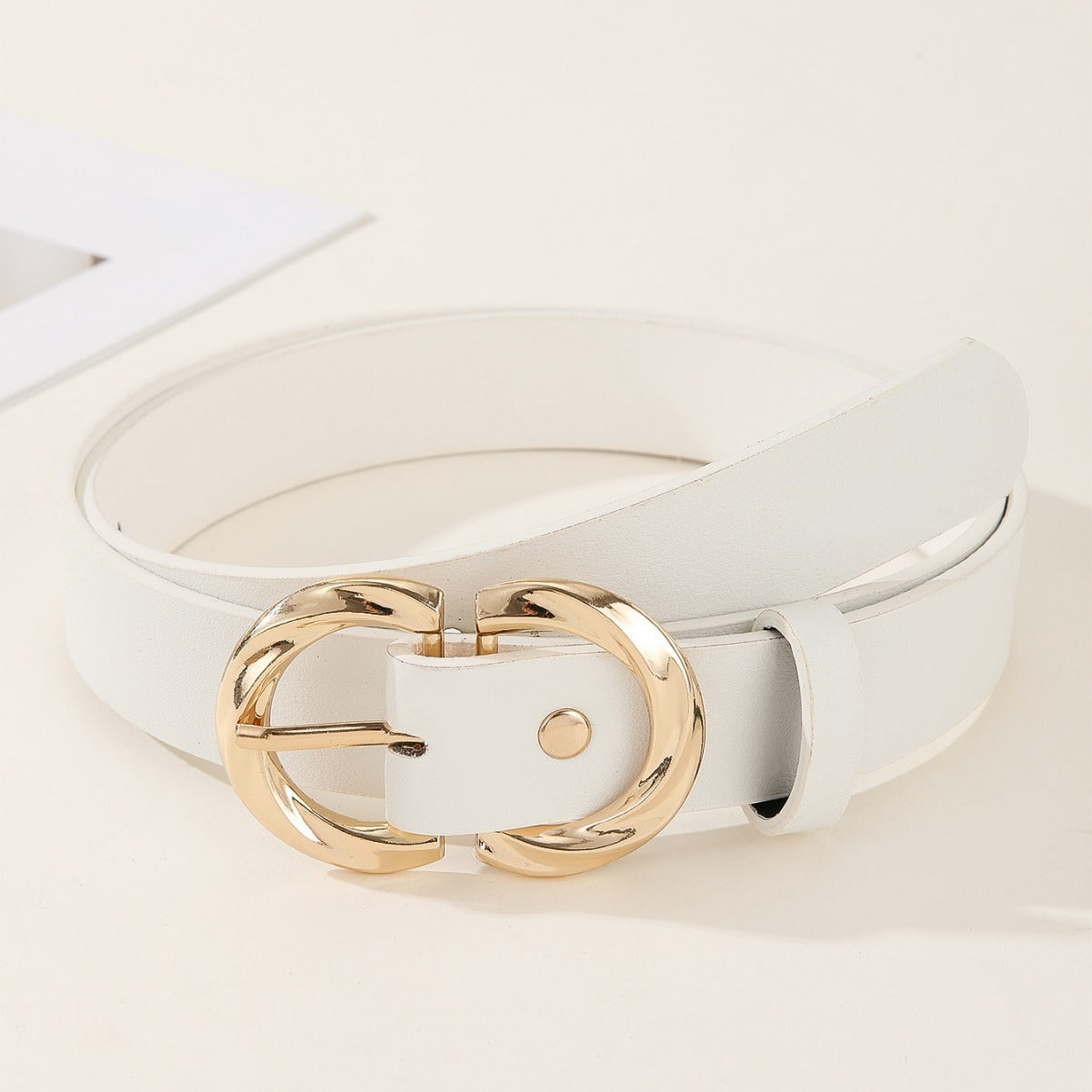 Women’s Leather Belt with Gold Buckle – Stylish Casual & Dress Accessory