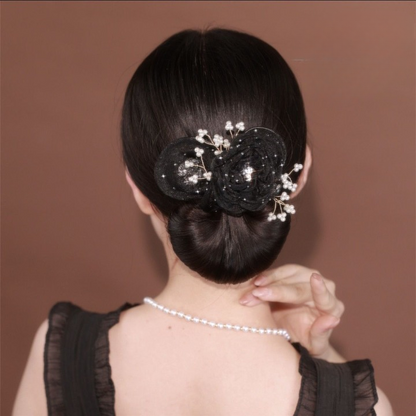 Collection 4 : Light Luxury Camellia Bow Hair Bun Maker  Elegant Black Starry Mesh Twist / Coil / Braider & Headdress Hair Insert Accessories for Women
