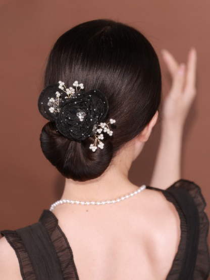 Collection 4 : Light Luxury Camellia Bow Hair Bun Maker  Elegant Black Starry Mesh Twist / Coil / Braider & Headdress Hair Insert Accessories for Women