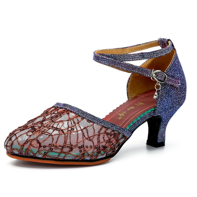 Women’s Latin Dance Shoes – Mid-Heel Elegant Lace Pumps for Summer Parties & Performances