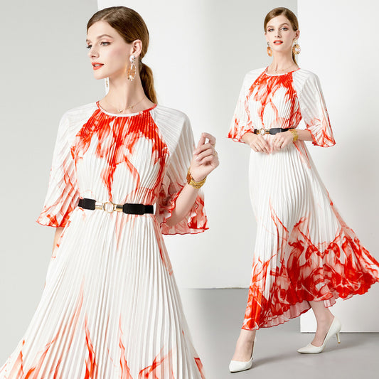 3-Color Pleated Oversized Swing Dress – Elegant Flowy Maxi Dress for Women