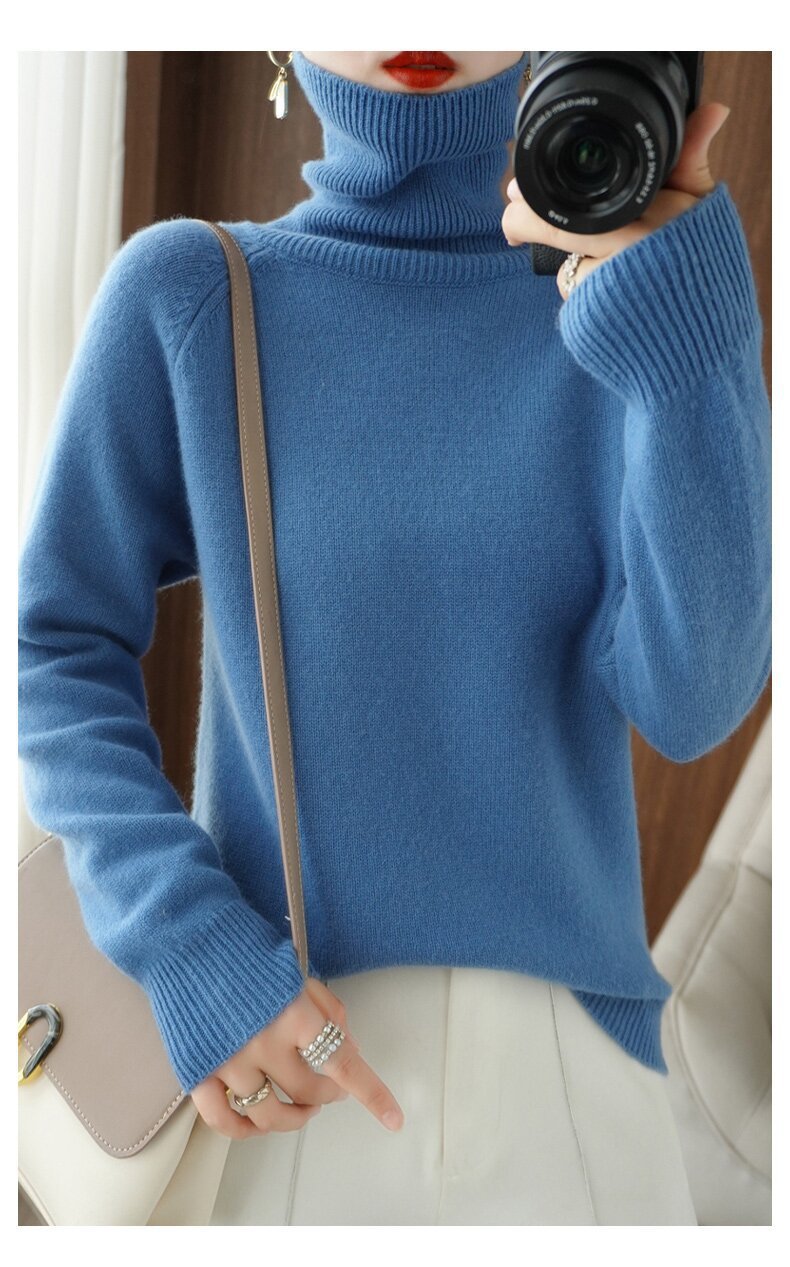 Women’s Slim Fit High Collar Sweater – Long-Sleeved Knitted Winter Top
