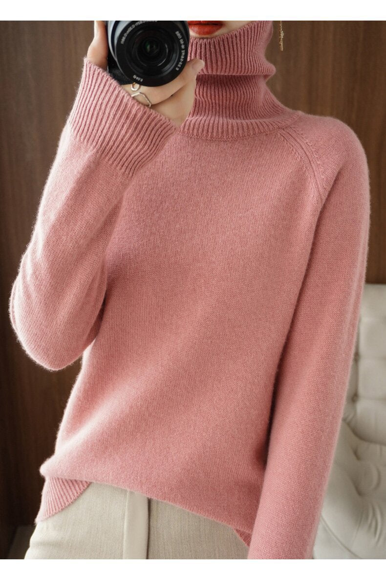 Women’s Slim Fit High Collar Sweater – Long-Sleeved Knitted Winter Top