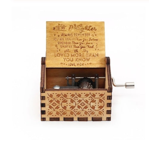 Wooden Hand-Crank Music Box – Engraved Vintage Gift for Kids & Adults