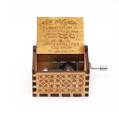 Wooden Hand-Crank Music Box – Engraved Vintage Gift for Kids & Adults