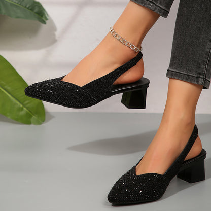 Women’s Plus Size Rhinestone Pointed Toe Low Heel Shoes – Elegant Party & Evening Sandals