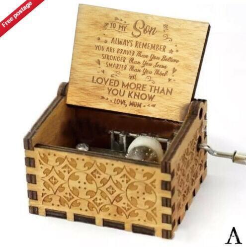 Wooden Hand-Crank Music Box – Engraved Vintage Gift for Kids & Adults