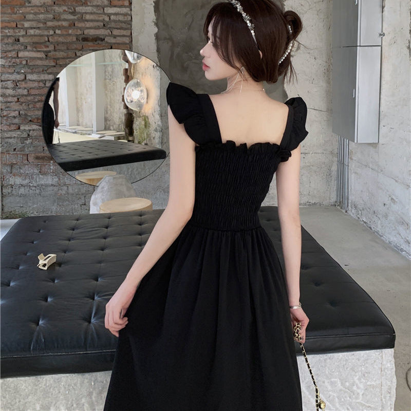 French Retro Square Collar Dress – Elegant Summer Midi Dress for Women