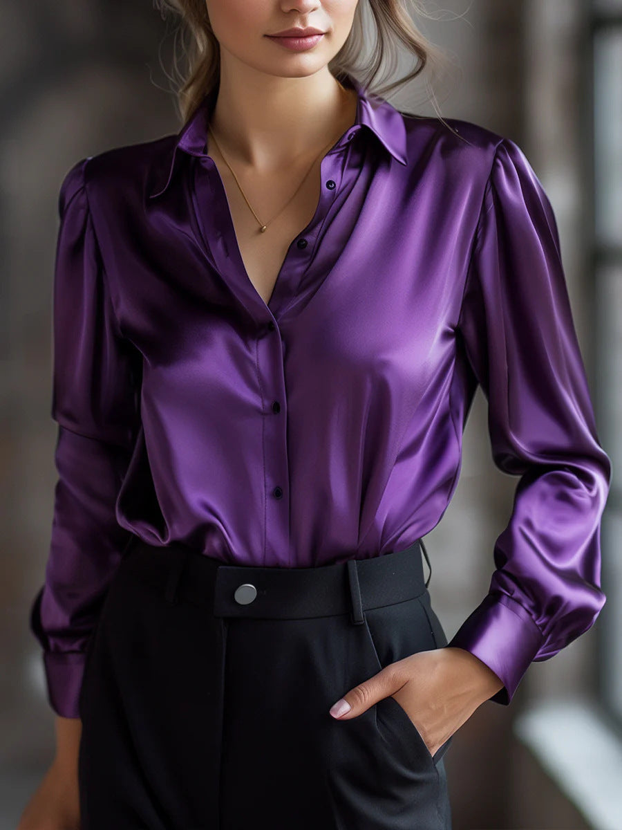 Women’s Satin Loose Shirt – Elegant Casual Long Sleeve Blouse