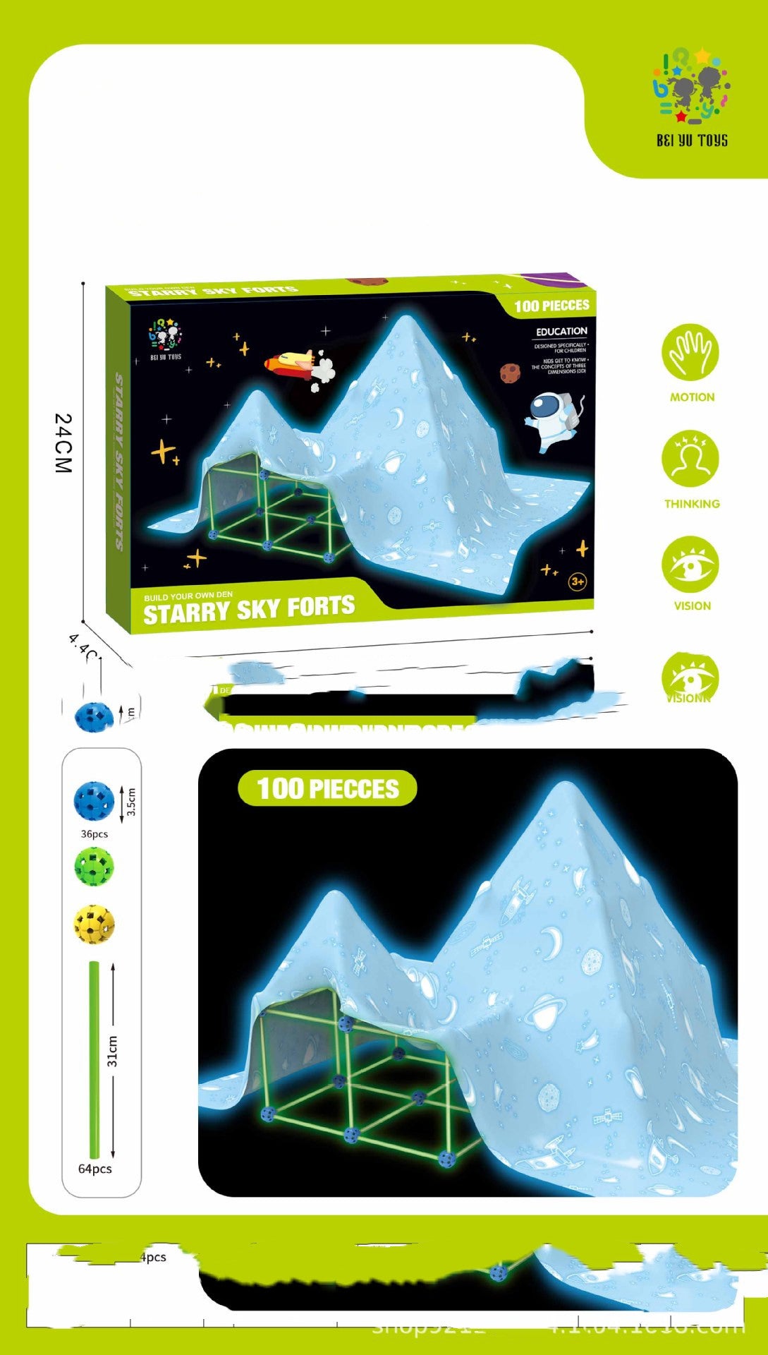 Fort Building Kit for Kids – DIY Construction Blocks Set for Tents, Castles & Playhouses