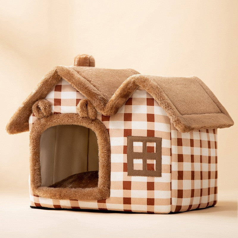 Foldable Pet House – Warm Enclosed Dog & Cat Bed with Removable Cushion