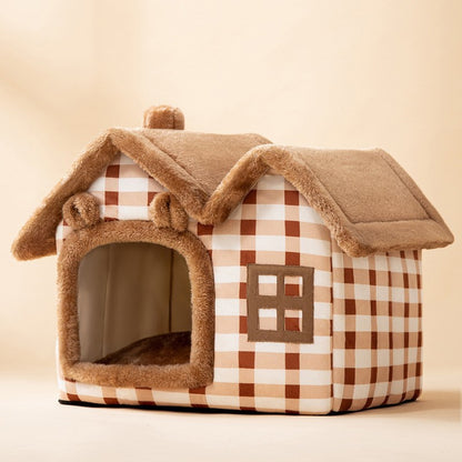 Foldable Pet House – Warm Enclosed Dog & Cat Bed with Removable Cushion