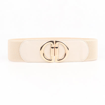 Women’s Elastic Wide Belt with Gold Buckle – Fashion Waist Cincher