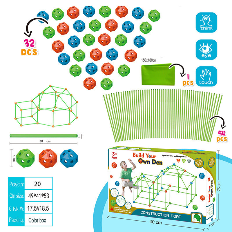 DIY Kids Fort Building Kit – Creative Tent Construction Blocks for Indoor Play