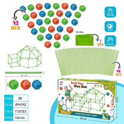 DIY Kids Fort Building Kit – Creative Tent Construction Blocks for Indoor Play