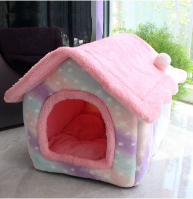 Foldable Pet House – Warm Enclosed Dog & Cat Bed with Removable Cushion