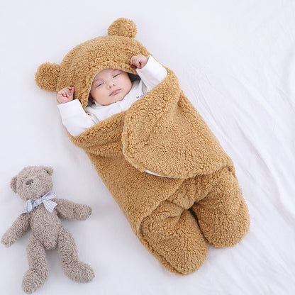 Baby Sleeping Bag Envelope – Winter Swaddle Blanket with Bear Design for Newborns