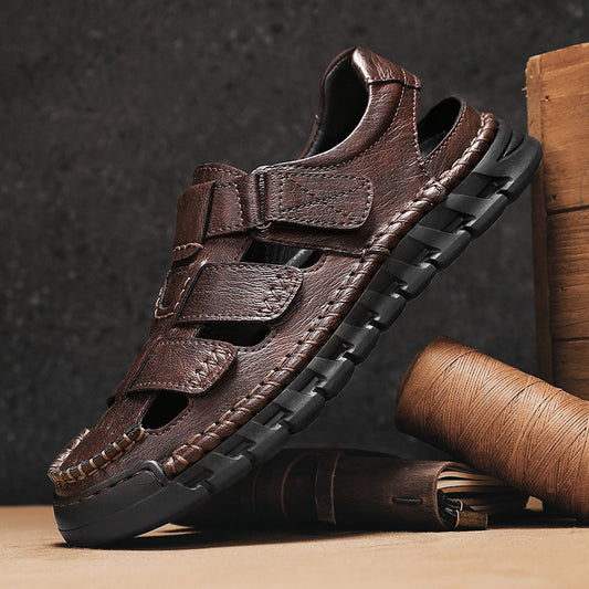 Men’s Simple Leather Non-Slip Sandals – Comfortable Casual Summer Footwear