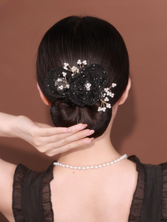 Collection 4 : Light Luxury Camellia Bow Hair Bun Maker  Elegant Black Starry Mesh Twist / Coil / Braider & Headdress Hair Insert Accessories for Women