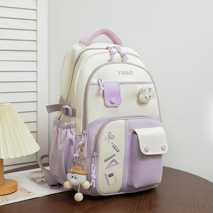 Large Capacity Fashion Backpack – Korean Style Color Contrast Casual School Bag with Pendant