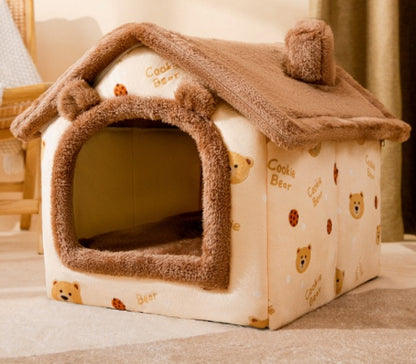 Foldable Pet House – Warm Enclosed Dog & Cat Bed with Removable Cushion
