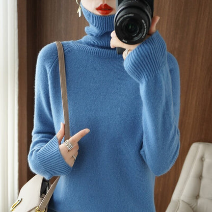 Women’s Slim Fit High Collar Sweater – Long-Sleeved Knitted Winter Top