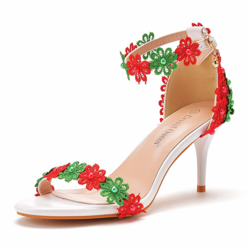 Women’s Beaded Summer Sandals – Elegant Stiletto High Heels
