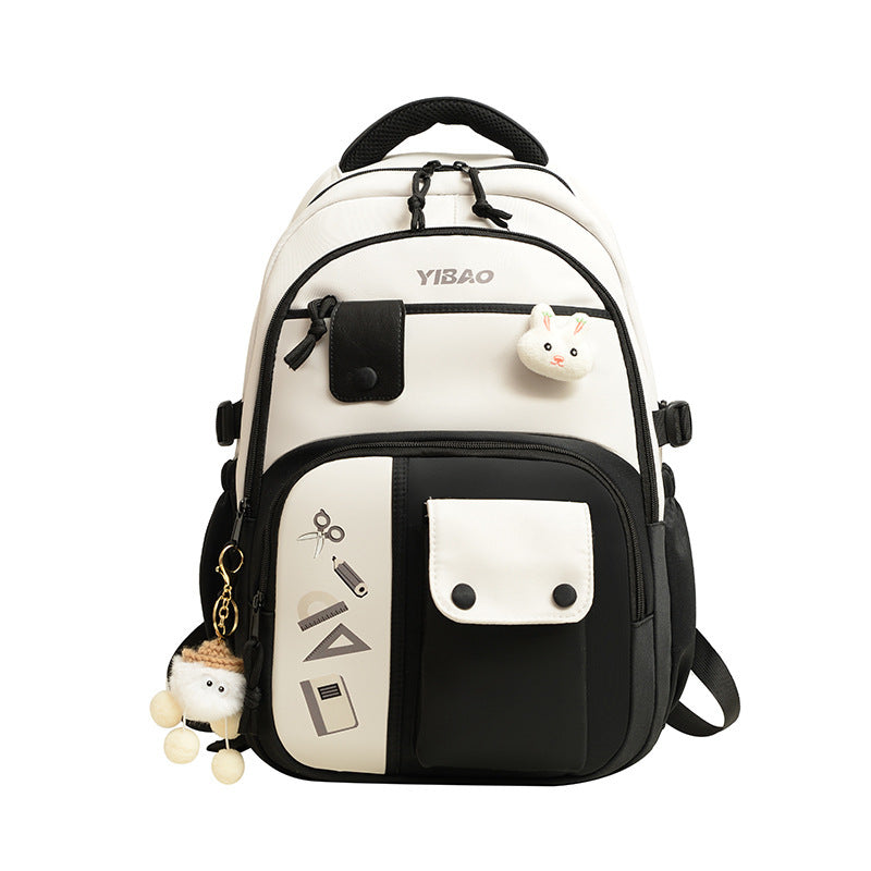Large Capacity Fashion Backpack – Korean Style Color Contrast Casual School Bag with Pendant