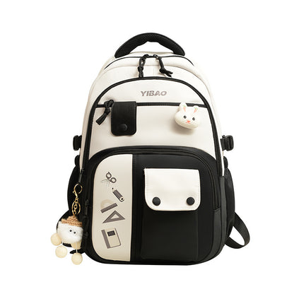 Large Capacity Fashion Backpack – Korean Style Color Contrast Casual School Bag with Pendant
