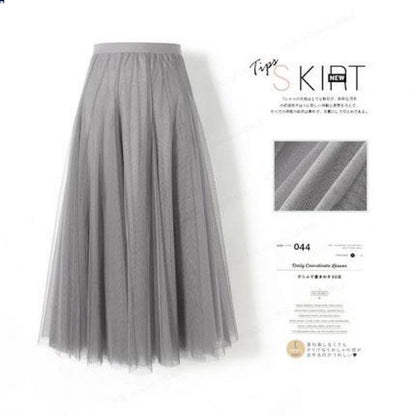 Women’s Pleated Mesh Midi Skirt – Elegant High Waist Swing Tulle Skirt