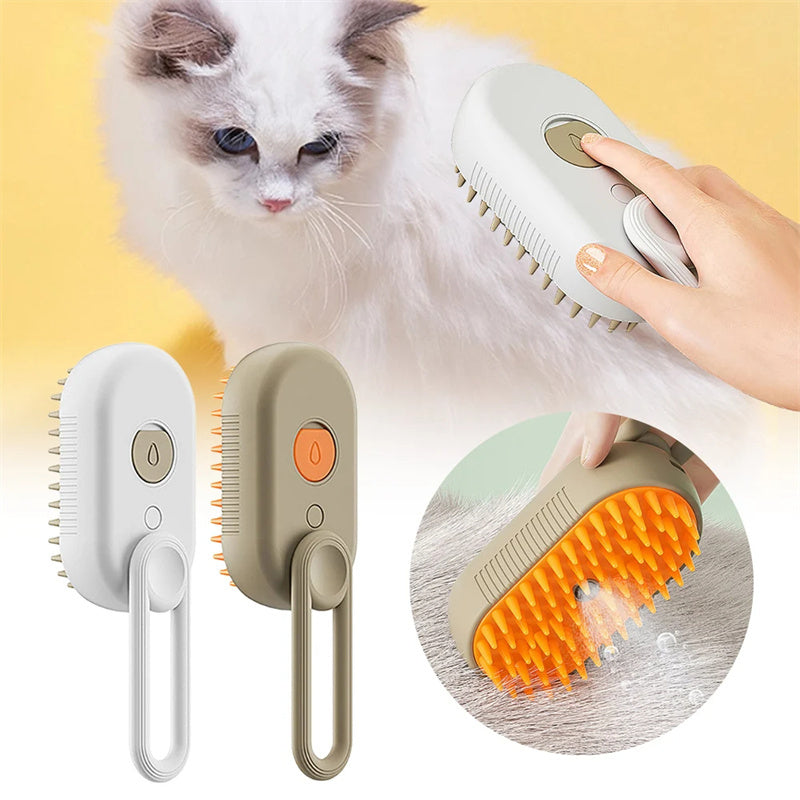 3-in-1 Cat & Dog Steam Grooming Brush – Electric Pet Hair Removal & Massage Comb
