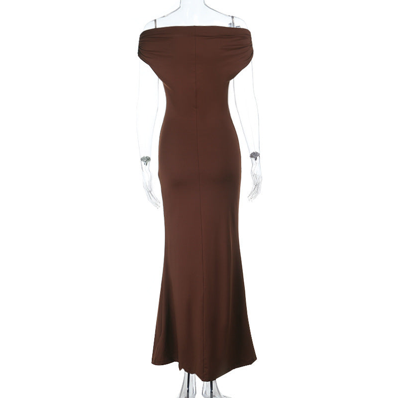 Off-Shoulder Pleated Slim Fit Backless Dress – Women’s Evening Party Wear