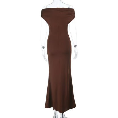 Off-Shoulder Pleated Slim Fit Backless Dress – Women’s Evening Party Wear
