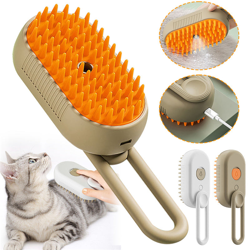 3-in-1 Cat & Dog Steam Grooming Brush – Electric Pet Hair Removal & Massage Comb