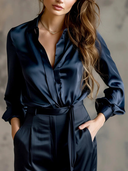 Women’s Satin Loose Shirt – Elegant Casual Long Sleeve Blouse