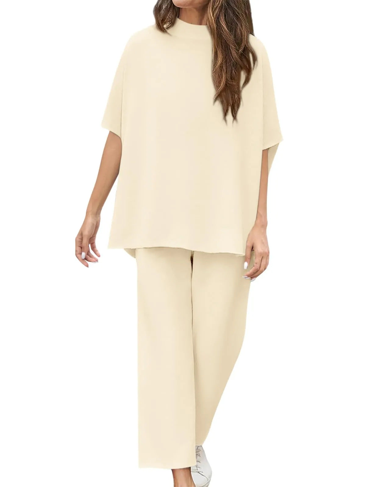 Women’s Casual Wide-Leg Pants Suit – Dolman Sleeve Pullover Two-Piece Set