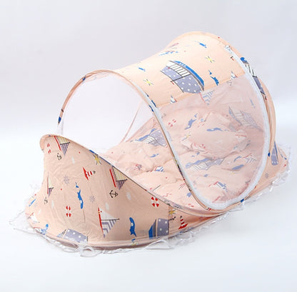 Foldable Baby Bed with Pillow & Mosquito Net – Portable Newborn Sleeping Set