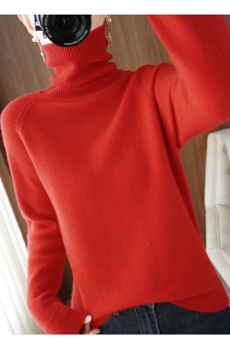 Women’s Slim Fit High Collar Sweater – Long-Sleeved Knitted Winter Top