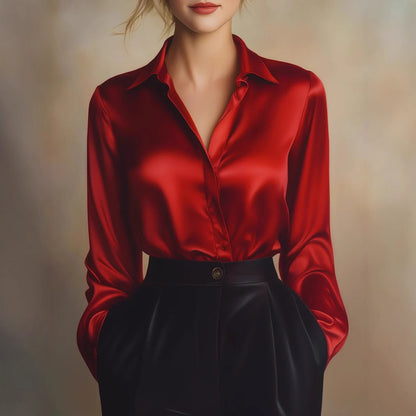 Women’s Satin Loose Shirt – Elegant Casual Long Sleeve Blouse