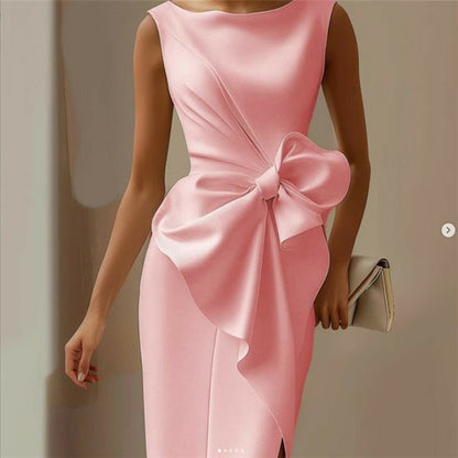 Elegant Bow Tie Waist Dress – Women’s Slim Fit Office & Party Wear