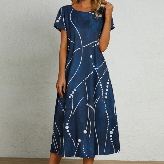 Women’s Floral Printed Maxi Dress – Casual Summer Short Sleeve Long Dress