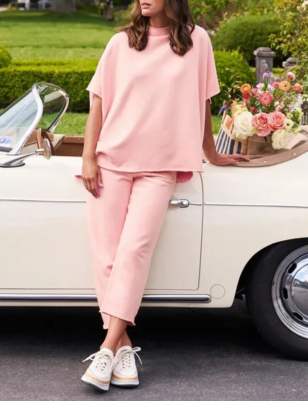 Women’s Casual Wide-Leg Pants Suit – Dolman Sleeve Pullover Two-Piece Set