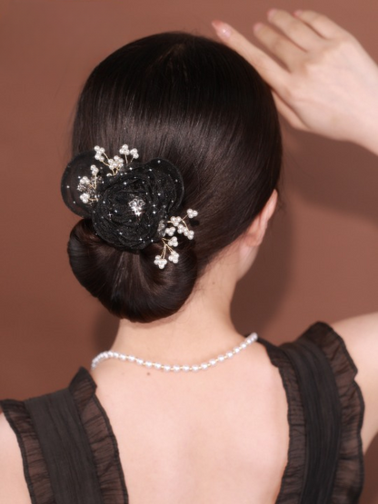 Collection 4 : Light Luxury Camellia Bow Hair Bun Maker  Elegant Black Starry Mesh Twist / Coil / Braider & Headdress Hair Insert Accessories for Women