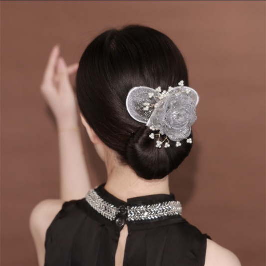 Collection 4 : Light Luxury Camellia Bow Hair Bun Maker  Elegant Black Starry Mesh Twist / Coil / Braider & Headdress Hair Insert Accessories for Women