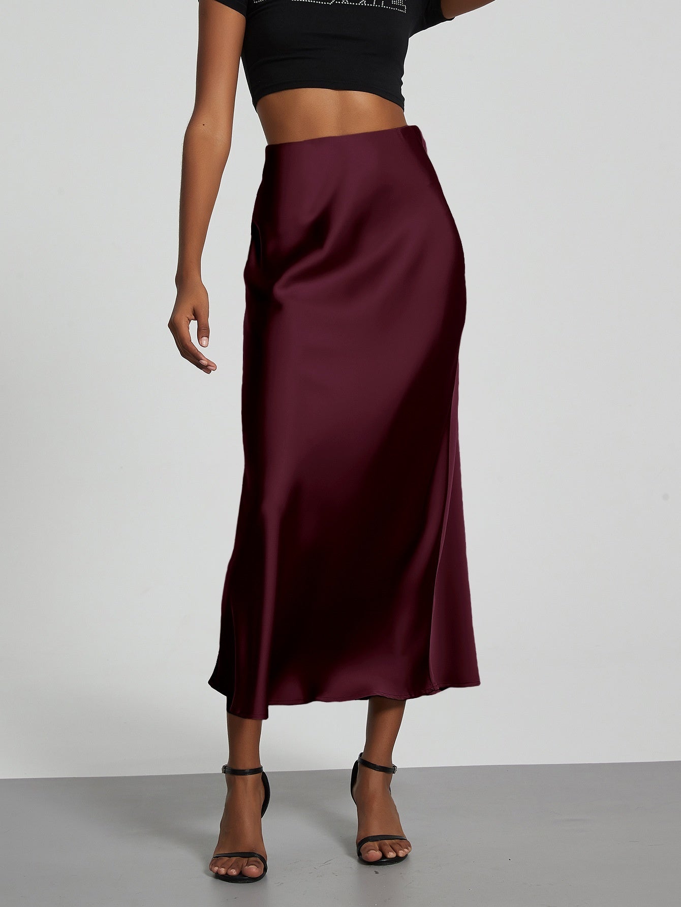 Women’s Slim Fit Satin Skirt – Chic Solid High Waist Long Skirt