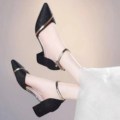 Women’s Block Heel Sandals with Buckle – Elegant Party & Casual Wear