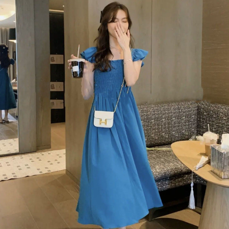 French Retro Square Collar Dress – Elegant Summer Midi Dress for Women