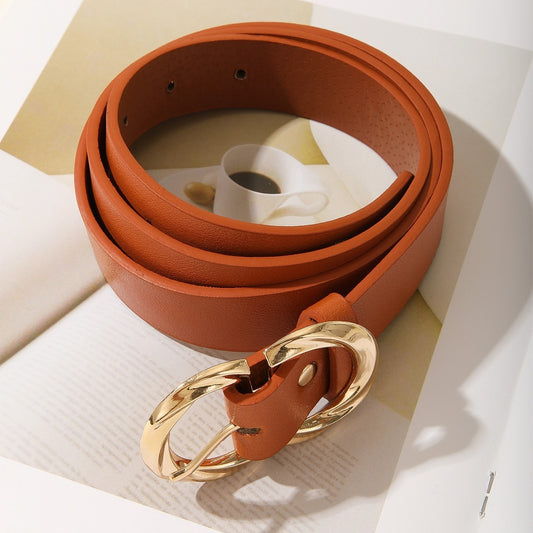 Women’s Leather Belt with Gold Buckle – Stylish Casual & Dress Accessory